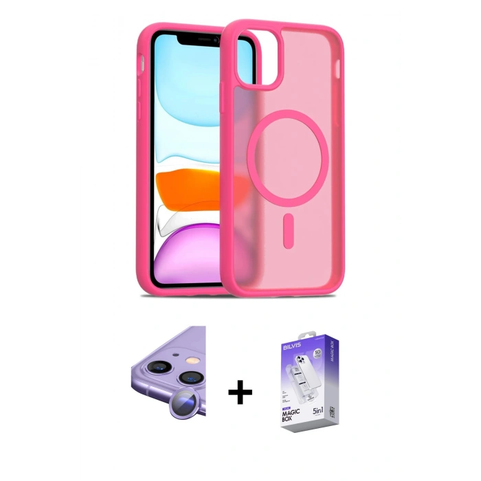 MARSİLYAN™- iPhone 11 Kılıf Siluet Minimal Prime - Siyah Bilvis 5in1 3D Magic Cam Ekran Koruyucu + Raze Metal Kamera Lens - MR