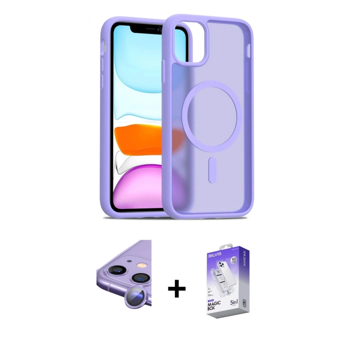 MARSİLYAN™- iPhone 11 Kılıf Siluet Minimal Prime - Siyah Bilvis 5in1 3D Magic Cam Ekran Koruyucu + Raze Metal Kamera Lens - MR