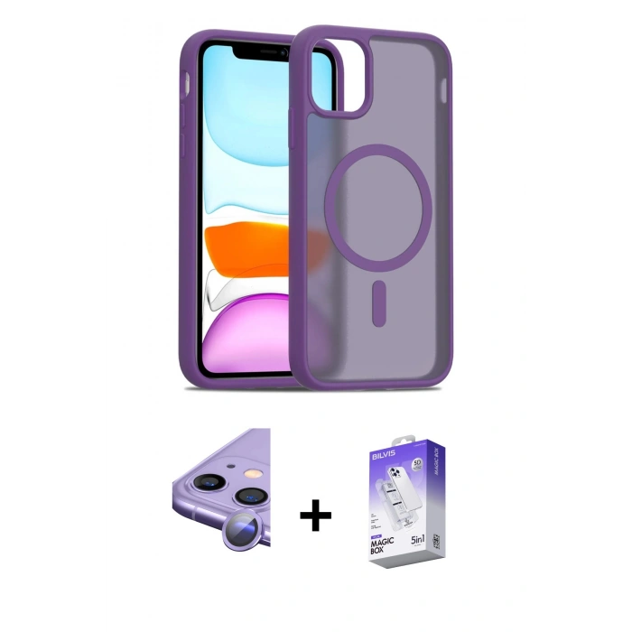 MARSİLYAN™- iPhone 11 Kılıf Siluet Minimal Prime - Siyah Bilvis 5in1 3D Magic Cam Ekran Koruyucu + Raze Metal Kamera Lens - MR