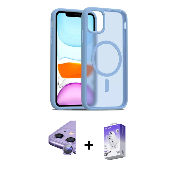 MARSİLYAN™- iPhone 11 Kılıf Siluet Minimal Prime - Siyah Bilvis 5in1 3D Magic Cam Ekran Koruyucu + Raze Metal Kamera Lens - MR