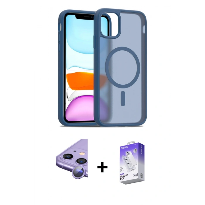 MARSİLYAN™- iPhone 11 Kılıf Siluet Minimal Prime - Siyah Bilvis 5in1 3D Magic Cam Ekran Koruyucu + Raze Metal Kamera Lens - MR