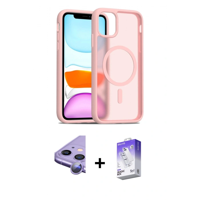 MARSİLYAN™- iPhone 11 Kılıf Siluet Minimal Prime - Siyah Bilvis 5in1 3D Magic Cam Ekran Koruyucu + Raze Metal Kamera Lens - MR