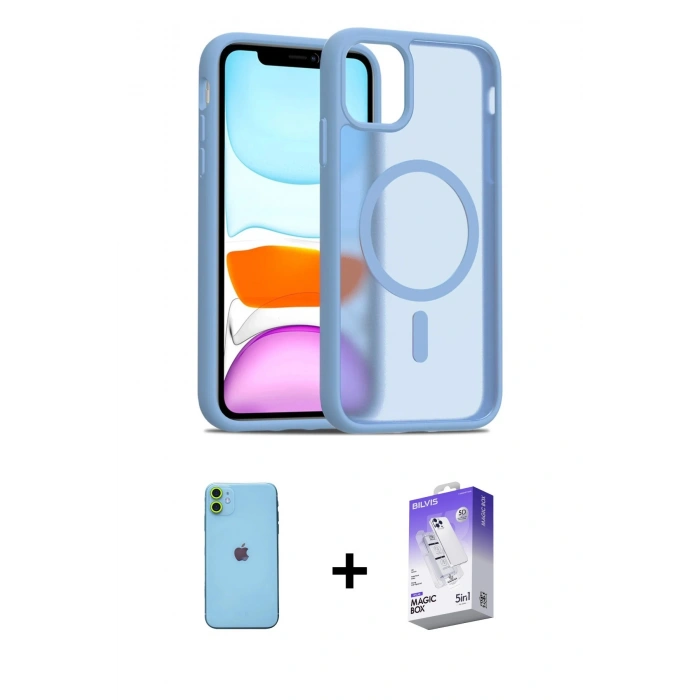 MARSİLYAN™- iPhone 11 Kılıf Siluet Minimal Prime - Siyah Bilvis 5in1 3D Magic Cam Ekran Koruyucu + Neon Fosforlu Kamera Lens - YL