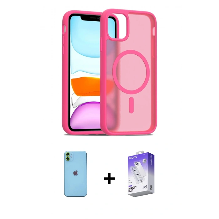 MARSİLYAN™- iPhone 11 Kılıf Siluet Minimal Prime - Siyah Bilvis 5in1 3D Magic Cam Ekran Koruyucu + Neon Fosforlu Kamera Lens - YL