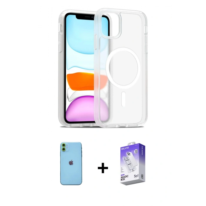 MARSİLYAN™- iPhone 11 Kılıf Siluet Minimal Prime - Siyah Bilvis 5in1 3D Magic Cam Ekran Koruyucu + Neon Fosforlu Kamera Lens - YL