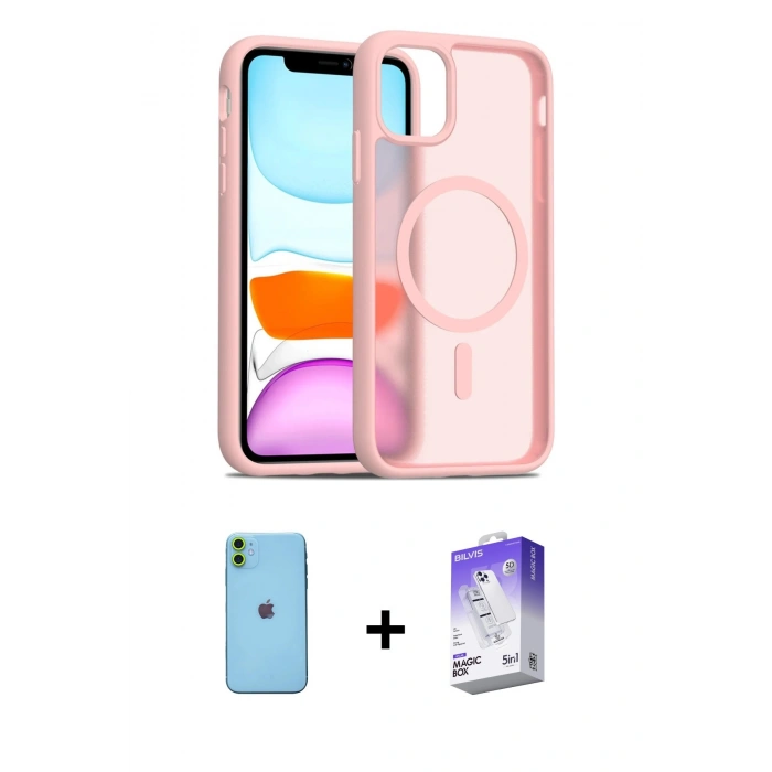 MARSİLYAN™- iPhone 11 Kılıf Siluet Minimal Prime - Siyah Bilvis 5in1 3D Magic Cam Ekran Koruyucu + Neon Fosforlu Kamera Lens - YL