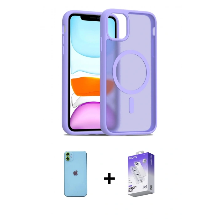 MARSİLYAN™- iPhone 11 Kılıf Siluet Minimal Prime - Siyah Bilvis 5in1 3D Magic Cam Ekran Koruyucu + Neon Fosforlu Kamera Lens - YL