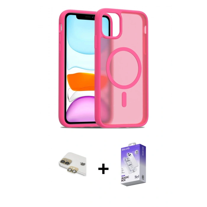 MARSİLYAN™- iPhone 11 Kılıf Siluet Minimal Prime - Siyah Bilvis 5in1 3D Magic Cam Ekran Koruyucu + Pers Alüminyum Kamera Lens - GD
