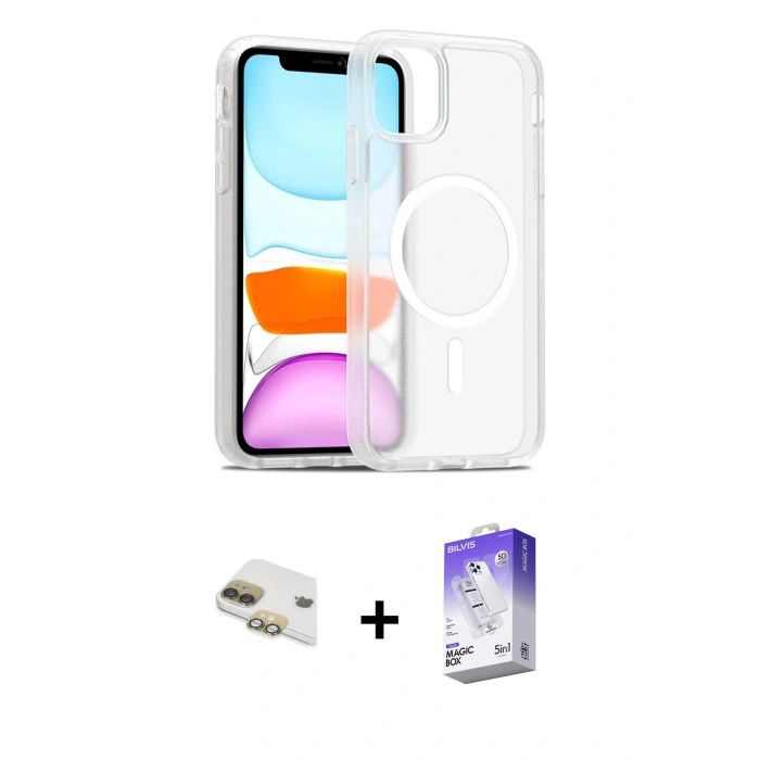 MARSİLYAN™- iPhone 11 Kılıf Siluet Minimal Prime - Siyah Bilvis 5in1 3D Magic Cam Ekran Koruyucu + Pers Alüminyum Kamera Lens - GD