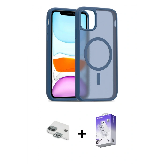 MARSİLYAN™- iPhone 11 Kılıf Siluet Minimal Prime - Siyah Bilvis 5in1 3D Magic Cam Ekran Koruyucu + Pers Alüminyum Kamera Lens - YL
