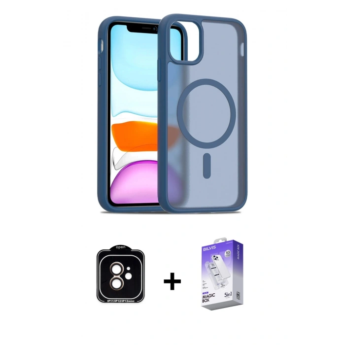 MARSİLYAN™- iPhone 11 Kılıf Siluet Minimal Prime - Siyah Bilvis 5in1 3D Magic Cam Ekran Koruyucu + PVD Metal Kamera Lens - TU