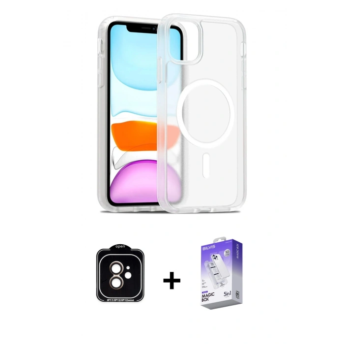 MARSİLYAN™- iPhone 11 Kılıf Siluet Minimal Prime - Siyah Bilvis 5in1 3D Magic Cam Ekran Koruyucu + PVD Metal Kamera Lens - TU