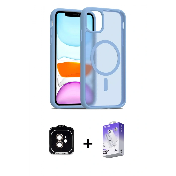 MARSİLYAN™- iPhone 11 Kılıf Siluet Minimal Prime - Siyah Bilvis 5in1 3D Magic Cam Ekran Koruyucu + PVD Metal Kamera Lens - TU