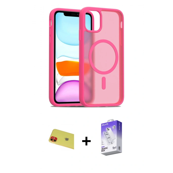 MARSİLYAN™- iPhone 11 Kılıf Siluet Minimal Prime - Siyah Bilvis 5in1 3D Magic Cam Ekran Koruyucu + Rainbow Kamera Lens Koruma Cam - KI
