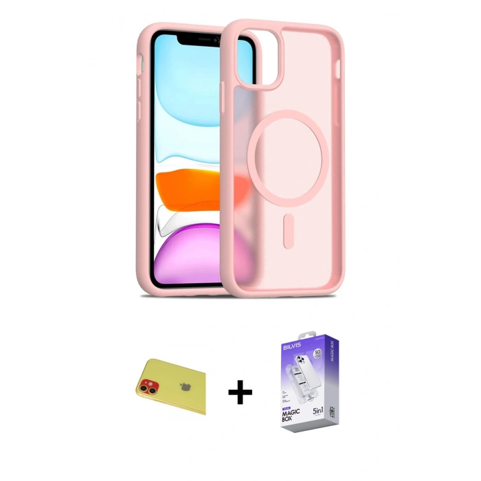 MARSİLYAN™- iPhone 11 Kılıf Siluet Minimal Prime - Siyah Bilvis 5in1 3D Magic Cam Ekran Koruyucu + Rainbow Kamera Lens Koruma Cam - KI