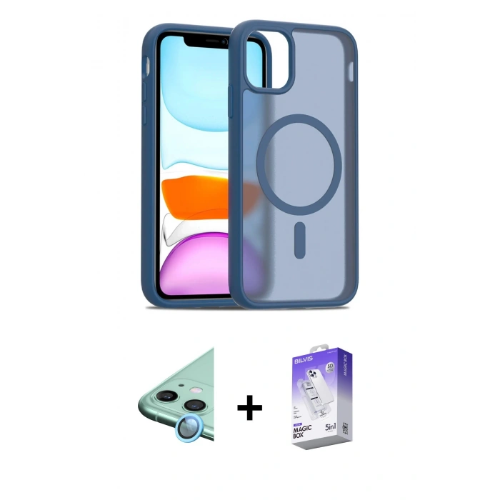 MARSİLYAN™- iPhone 11 Kılıf Siluet Minimal Prime - Siyah Bilvis 5in1 3D Magic Cam Ekran Koruyucu + Raze Metal Kamera Lens - MI