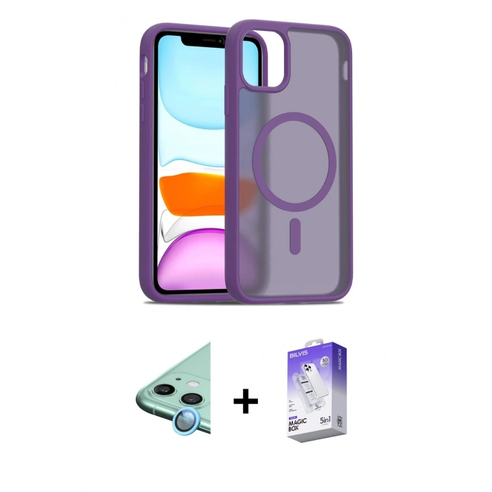 MARSİLYAN™- iPhone 11 Kılıf Siluet Minimal Prime - Siyah Bilvis 5in1 3D Magic Cam Ekran Koruyucu + Raze Metal Kamera Lens - MI