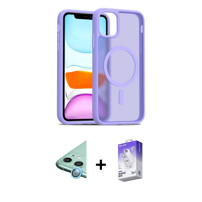 MARSİLYAN™- iPhone 11 Kılıf Siluet Minimal Prime - Siyah Bilvis 5in1 3D Magic Cam Ekran Koruyucu + Raze Metal Kamera Lens - MI