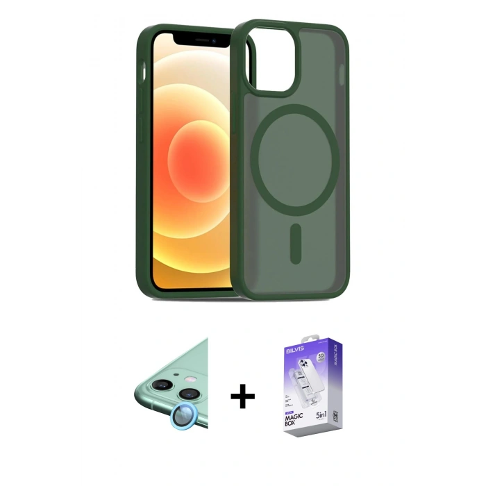 MARSİLYAN™- iPhone 11 Kılıf Siluet Minimal Prime - Siyah Bilvis 5in1 3D Magic Cam Ekran Koruyucu + Raze Metal Kamera Lens - MI