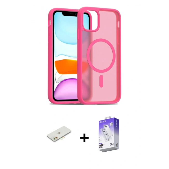 MARSİLYAN™- iPhone 11 Kılıf Siluet Minimal Prime - Siyah Bilvis 5in1 3D Magic Cam Ekran Koruyucu + Renkli Kamera Lens Koruma Cam - TU