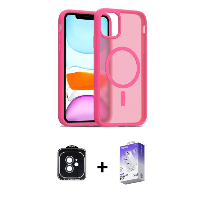 MARSİLYAN™- iPhone 11 Kılıf Siluet Minimal Prime - Siyah Bilvis 5in1 3D Magic Cam Ekran Koruyucu + Siyah PVD Metal Kamera Lens
