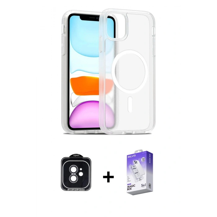 MARSİLYAN™- iPhone 11 Kılıf Siluet Minimal Prime - Siyah Bilvis 5in1 3D Magic Cam Ekran Koruyucu + Siyah PVD Metal Kamera Lens