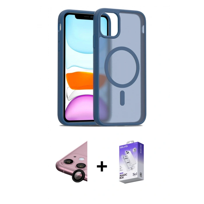 MARSİLYAN™- iPhone 11 Kılıf Siluet Minimal Prime - Siyah Bilvis 5in1 3D Magic Cam Ekran Koruyucu + Siyah Raze Metal Kamera Lens
