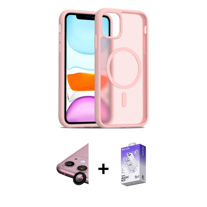 MARSİLYAN™- iPhone 11 Kılıf Siluet Minimal Prime - Siyah Bilvis 5in1 3D Magic Cam Ekran Koruyucu + Siyah Raze Metal Kamera Lens