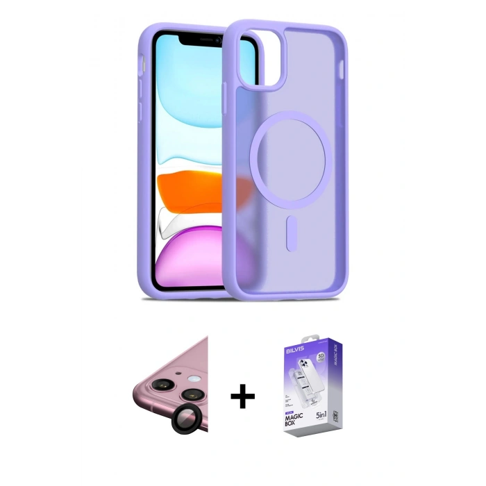 MARSİLYAN™- iPhone 11 Kılıf Siluet Minimal Prime - Siyah Bilvis 5in1 3D Magic Cam Ekran Koruyucu + Siyah Raze Metal Kamera Lens