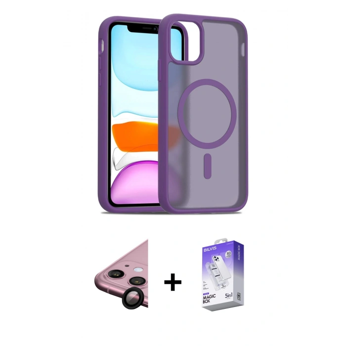 MARSİLYAN™- iPhone 11 Kılıf Siluet Minimal Prime - Siyah Bilvis 5in1 3D Magic Cam Ekran Koruyucu + Siyah Raze Metal Kamera Lens