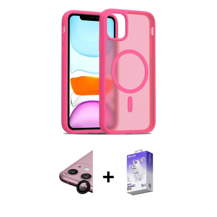 MARSİLYAN™- iPhone 11 Kılıf Siluet Minimal Prime - Siyah Bilvis 5in1 3D Magic Cam Ekran Koruyucu + Siyah Raze Metal Kamera Lens