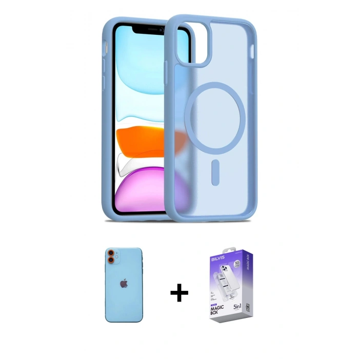 MARSİLYAN™- iPhone 11 Kılıf Siluet Minimal Prime - Siyah Bilvis 5in1 3D Magic Cam Ekran Koruyucu + Neon Fosforlu Kamera Lens - TU