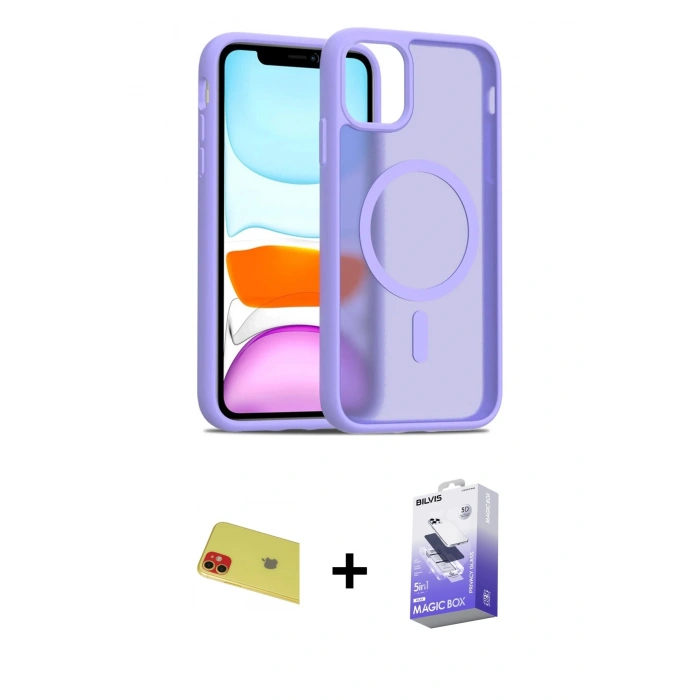 MARSİLYAN™- iPhone 11 Kılıf Siluet Minimal Prime - Siyah Bilvis 5in1 5D Magic Hayalet Cam Ekran Koruyucu + Rainbow Kamera Lens Koruma Cam - KI