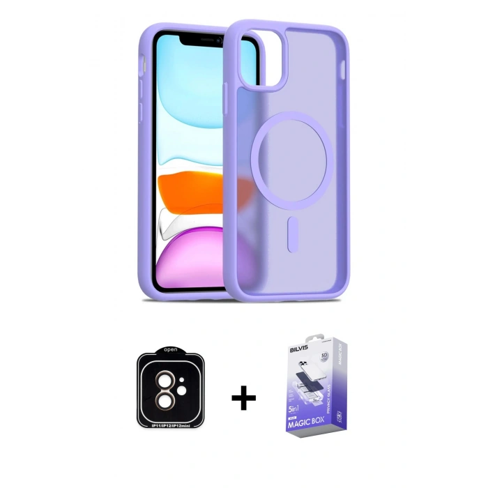 MARSİLYAN™- iPhone 11 Kılıf Siluet Minimal Prime - Siyah Bilvis 5in1 5D Magic Hayalet Cam Ekran Koruyucu + PVD Metal Kamera Lens - TU