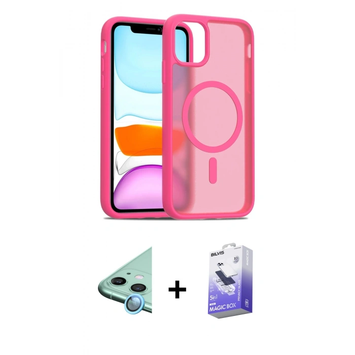 MARSİLYAN™- iPhone 11 Kılıf Siluet Minimal Prime - Siyah Bilvis 5in1 5D Magic Hayalet Cam Ekran Koruyucu + Raze Metal Kamera Lens - MI