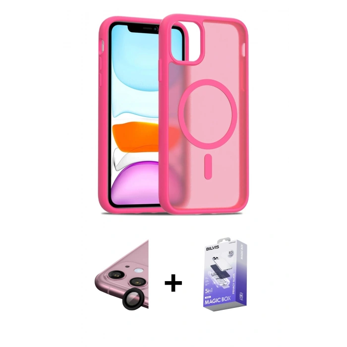 MARSİLYAN™- iPhone 11 Kılıf Siluet Minimal Prime - Siyah Bilvis 5in1 5D Magic Hayalet Cam Ekran Koruyucu + Siyah Raze Metal Kamera Lens