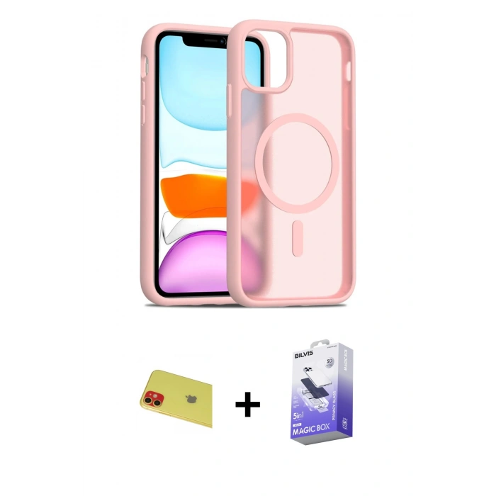 MARSİLYAN™- iPhone 11 Kılıf Siluet Minimal Prime - Siyah Bilvis 5in1 5D Magic Hayalet Cam Ekran Koruyucu + Rainbow Kamera Lens Koruma Cam - KI