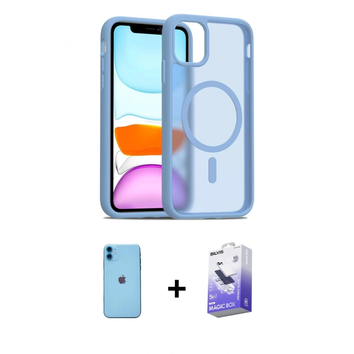 MARSİLYAN™- iPhone 11 Kılıf Siluet Minimal Prime - Siyah Bilvis 5in1 5D Magic Hayalet Cam Ekran Koruyucu + Neon Fosforlu Kamera Lens - MI