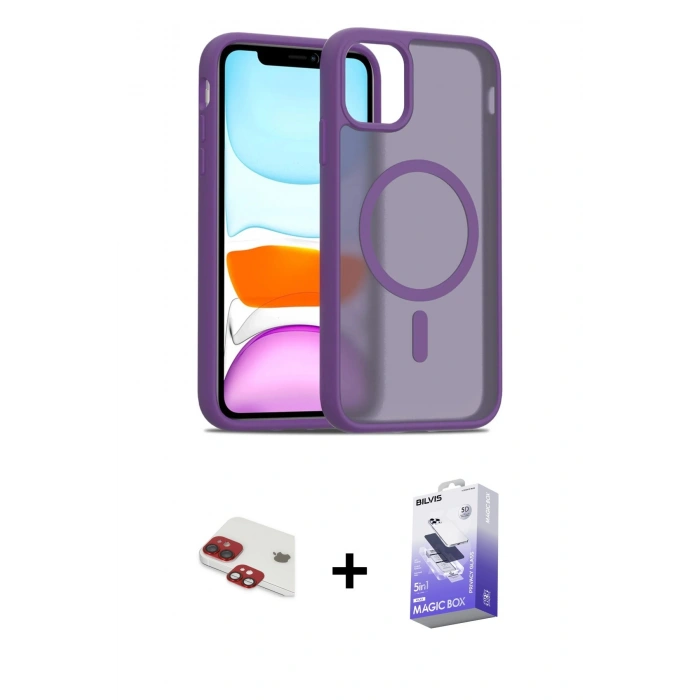 MARSİLYAN™- iPhone 11 Kılıf Siluet Minimal Prime - Siyah Bilvis 5in1 5D Magic Hayalet Cam Ekran Koruyucu + Pers Alüminyum Kamera Lens - KI