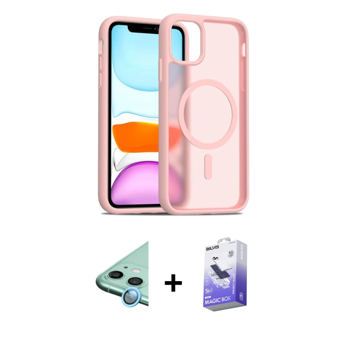 MARSİLYAN™- iPhone 11 Kılıf Siluet Minimal Prime - Siyah Bilvis 5in1 5D Magic Hayalet Cam Ekran Koruyucu + Raze Metal Kamera Lens - MI