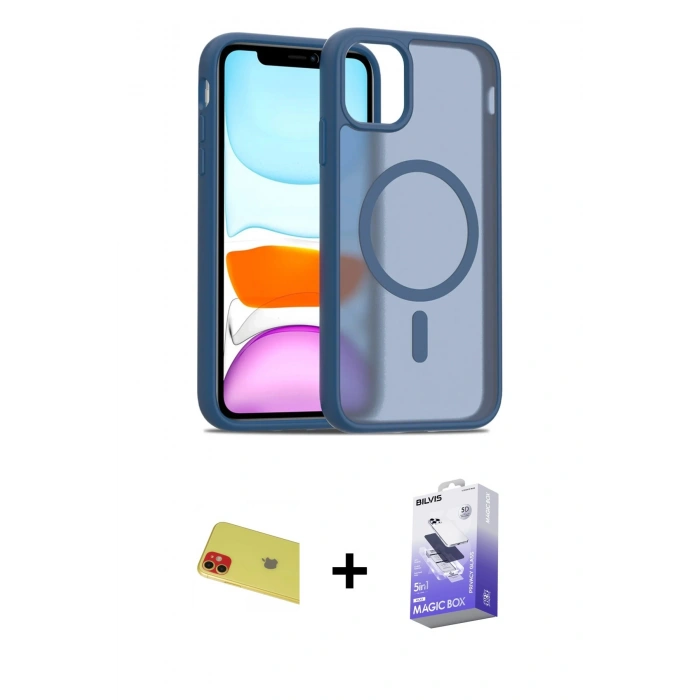 MARSİLYAN™- iPhone 11 Kılıf Siluet Minimal Prime - Siyah Bilvis 5in1 5D Magic Hayalet Cam Ekran Koruyucu + Rainbow Kamera Lens Koruma Cam - KI