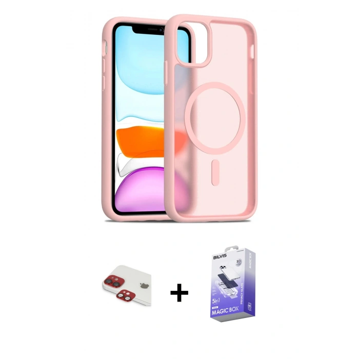 MARSİLYAN™- iPhone 11 Kılıf Siluet Minimal Prime - Siyah Bilvis 5in1 5D Magic Hayalet Cam Ekran Koruyucu + Pers Alüminyum Kamera Lens - KI