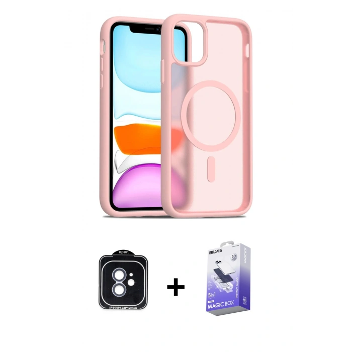 MARSİLYAN™- iPhone 11 Kılıf Siluet Minimal Prime - Siyah Bilvis 5in1 5D Magic Hayalet Cam Ekran Koruyucu + PVD Metal Kamera Lens - MI