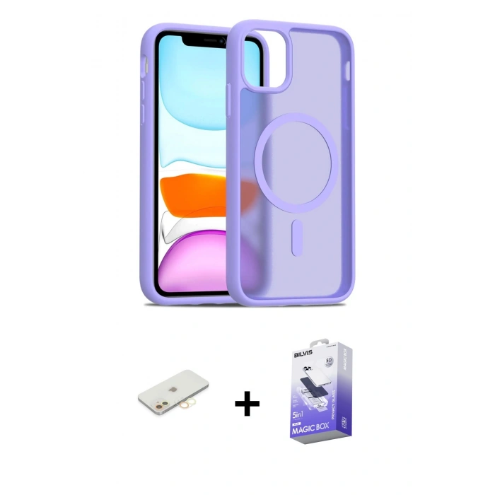 MARSİLYAN™- iPhone 11 Kılıf Siluet Minimal Prime - Siyah Bilvis 5in1 5D Magic Hayalet Cam Ekran Koruyucu + Renkli Kamera Lens Koruma Cam - SI