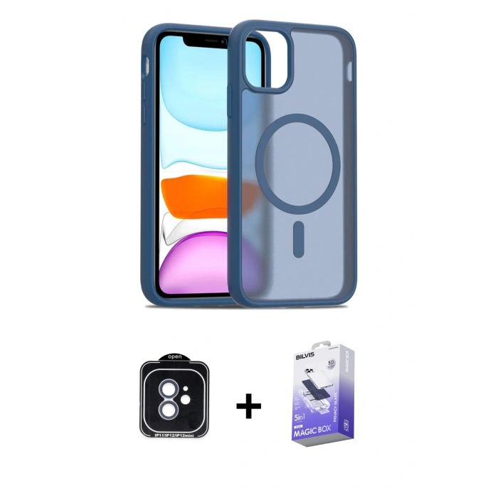 MARSİLYAN™- iPhone 11 Kılıf Siluet Minimal Prime - Siyah Bilvis 5in1 5D Magic Hayalet Cam Ekran Koruyucu + PVD Metal Kamera Lens - MI