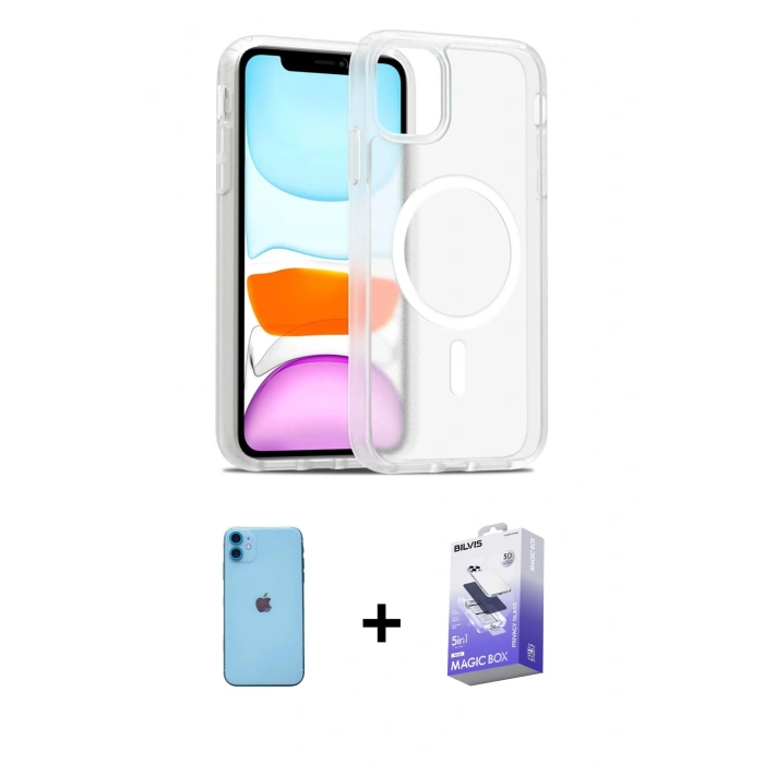 MARSİLYAN™- iPhone 11 Kılıf Siluet Minimal Prime - Siyah Bilvis 5in1 5D Magic Hayalet Cam Ekran Koruyucu + Neon Fosforlu Kamera Lens - MI