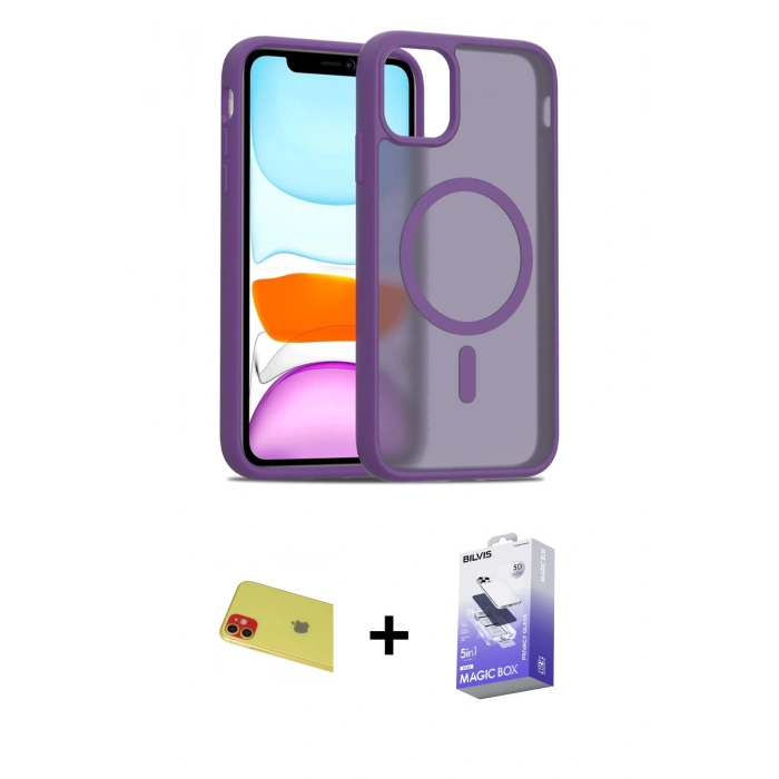 MARSİLYAN™- iPhone 11 Kılıf Siluet Minimal Prime - Siyah Bilvis 5in1 5D Magic Hayalet Cam Ekran Koruyucu + Rainbow Kamera Lens Koruma Cam - KI