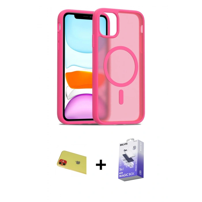 MARSİLYAN™- iPhone 11 Kılıf Siluet Minimal Prime - Siyah Bilvis 5in1 5D Magic Hayalet Cam Ekran Koruyucu + Rainbow Kamera Lens Koruma Cam - KI