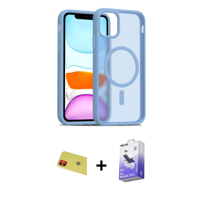 MARSİLYAN™- iPhone 11 Kılıf Siluet Minimal Prime - Siyah Bilvis 5in1 5D Magic Hayalet Cam Ekran Koruyucu + Rainbow Kamera Lens Koruma Cam - KI