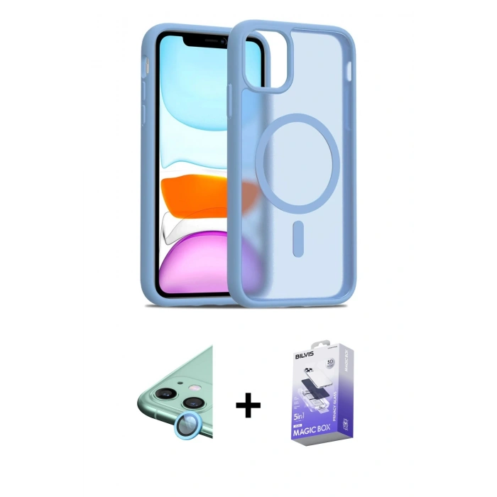 MARSİLYAN™- iPhone 11 Kılıf Siluet Minimal Prime - Siyah Bilvis 5in1 5D Magic Hayalet Cam Ekran Koruyucu + Raze Metal Kamera Lens - MI